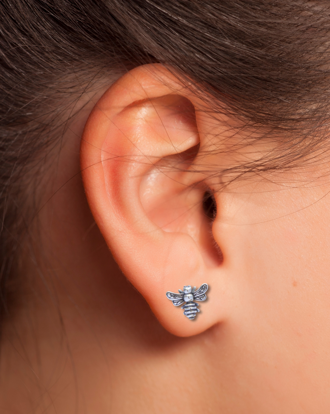 Sterling Silver Detailed Bee Stud Earrings