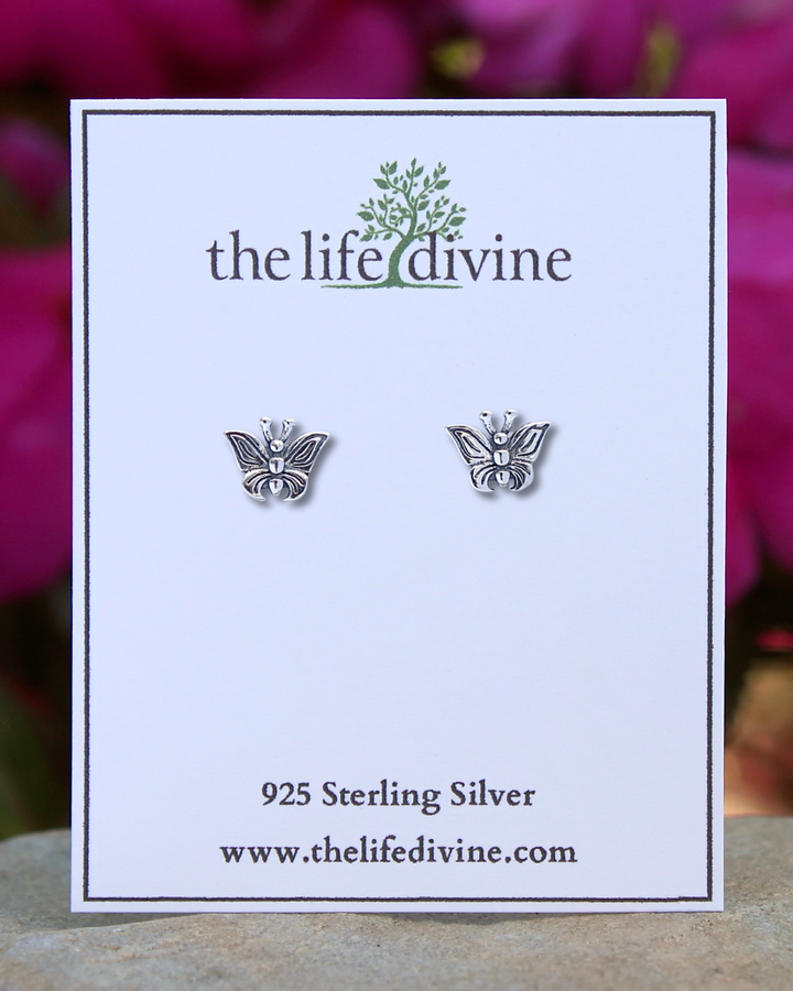 Detailed Butterfly Sterling Silver Earrings on card