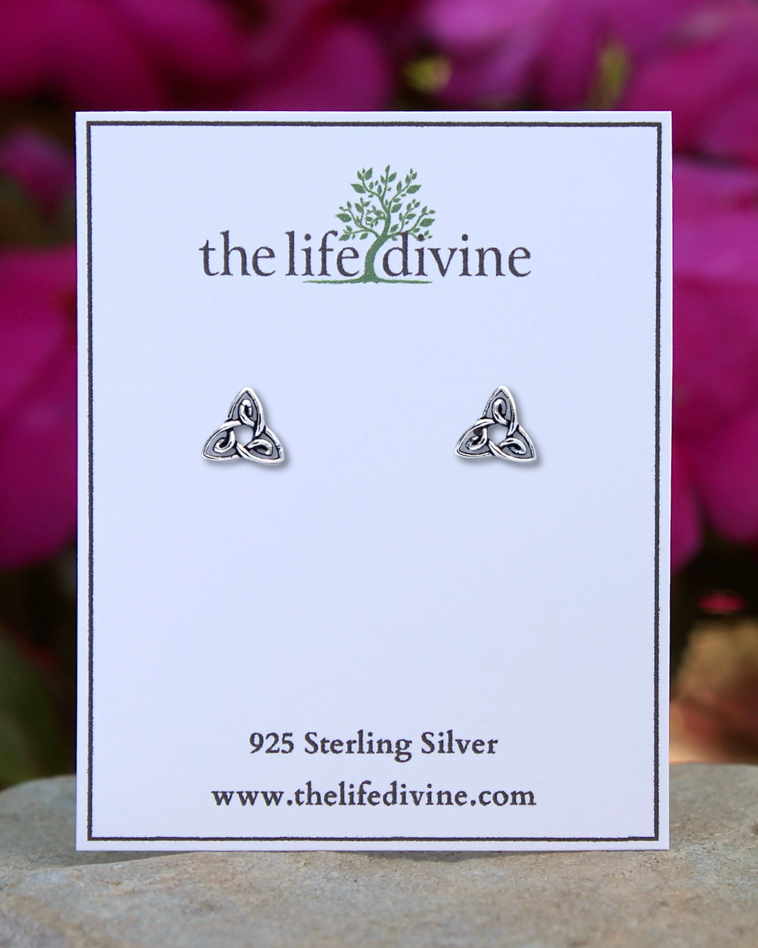 Detailed Triquetra Sterling Silver Earrings on card