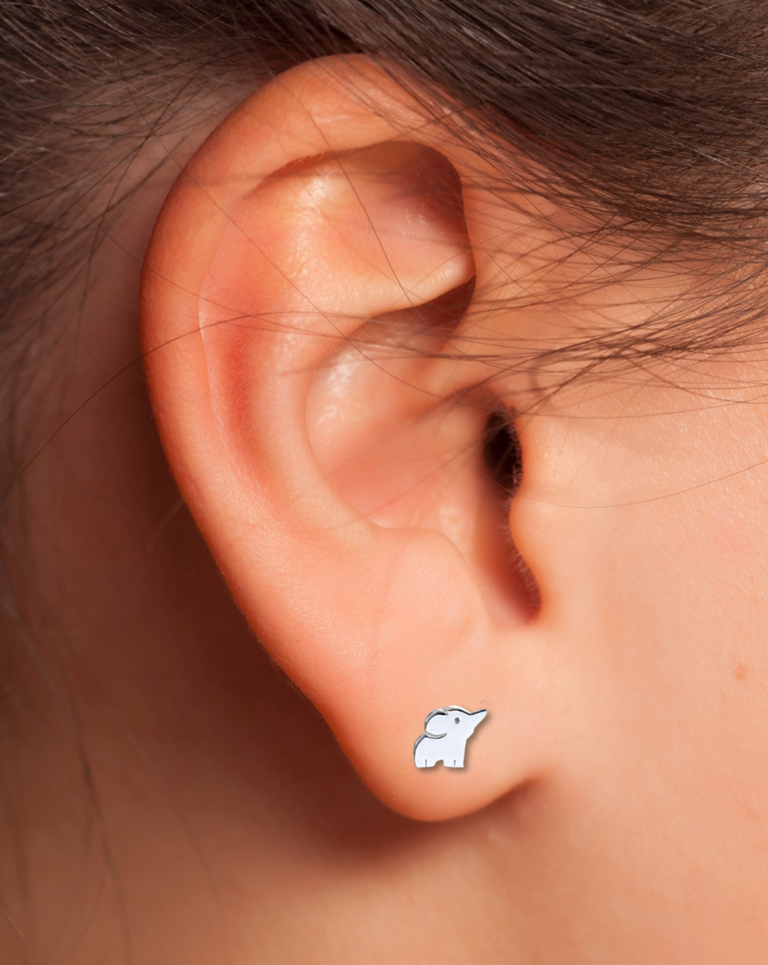 Small Elephant Earring on Ear