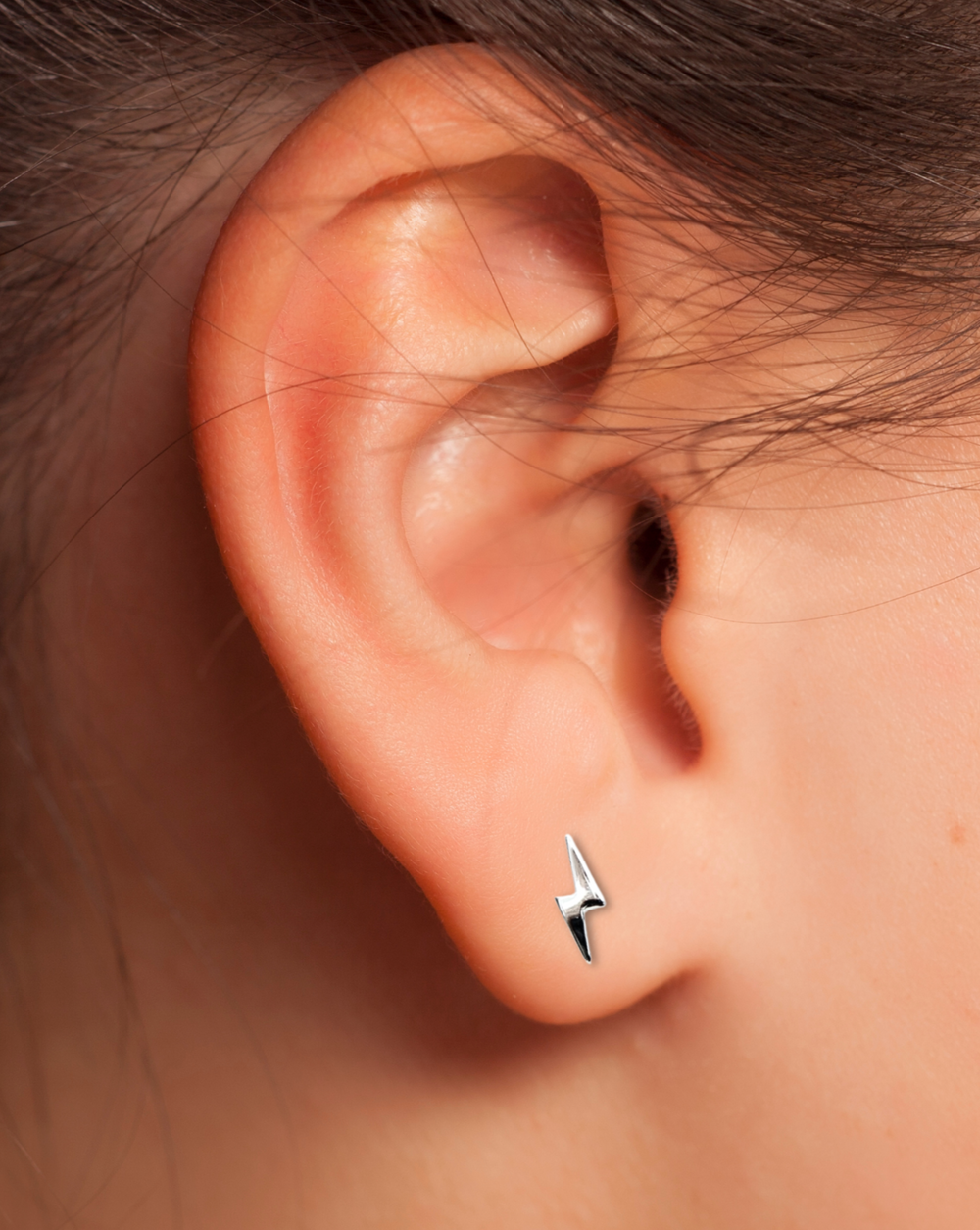 Sterling Silver Lightning Bolt  Earring on Ear