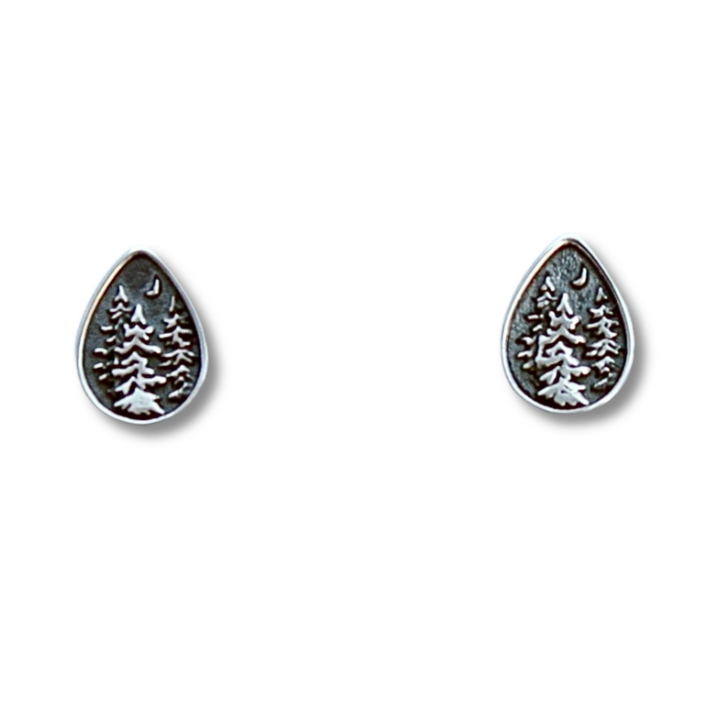 Pine Trees with Moon Silver Earrings