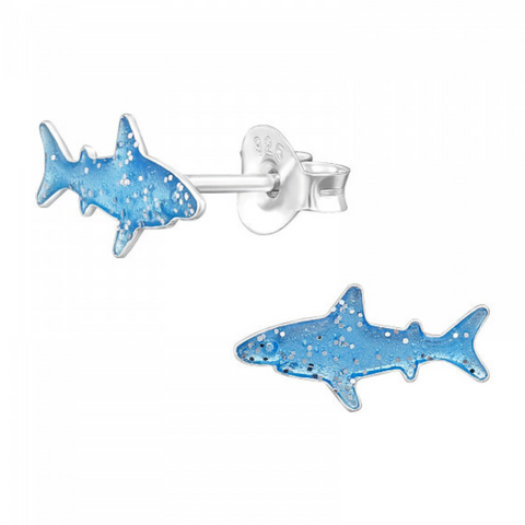 Sterling Silver Blue Shark Stud Earrings