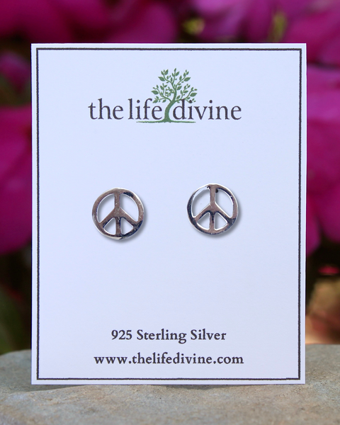 Sterling Silver Large Peace Sign Stud Earrings