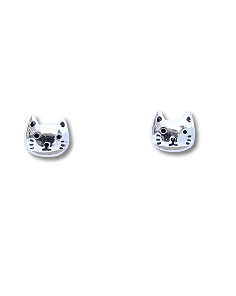 Sterling Silver Cat Face Stud Earrings