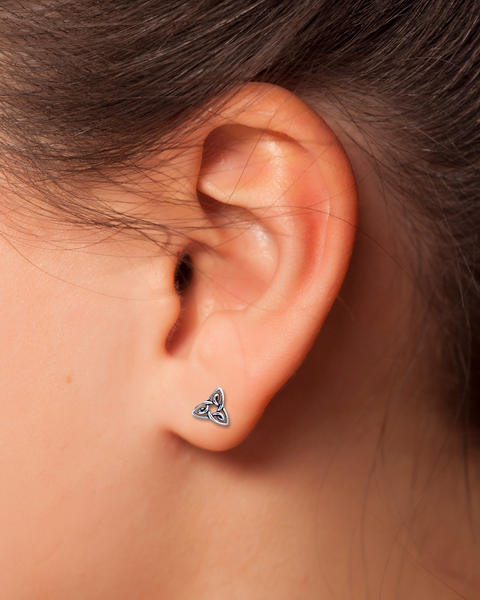 Sterling Silver Detailed Triquetra Stud Earrings