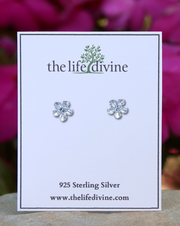 Sterling Silver Flower With CZ Stud Earrings