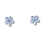 Sterling Silver Flower With CZ Stud Earrings