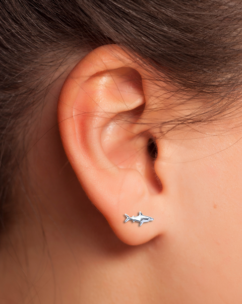 Sterling Silver Shark Stud Earrings
