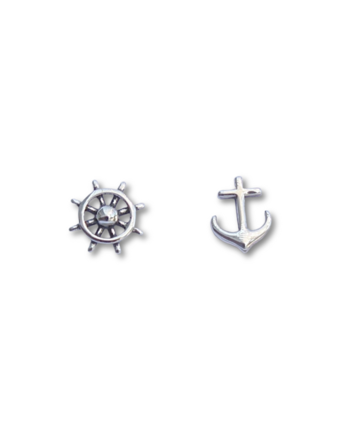 Helm and Anchor Silver Earrings