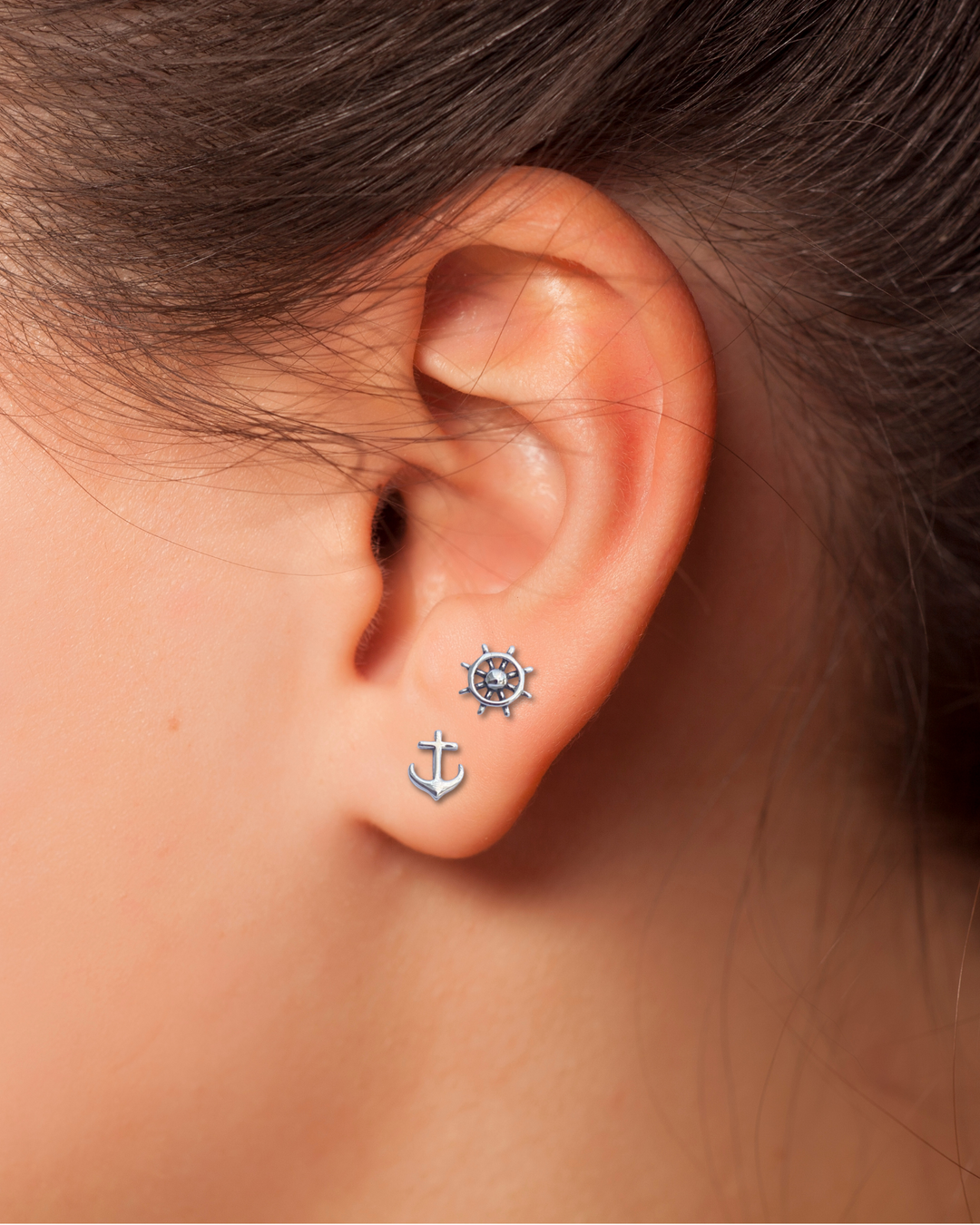 Helm and Anchor Silver Earrings