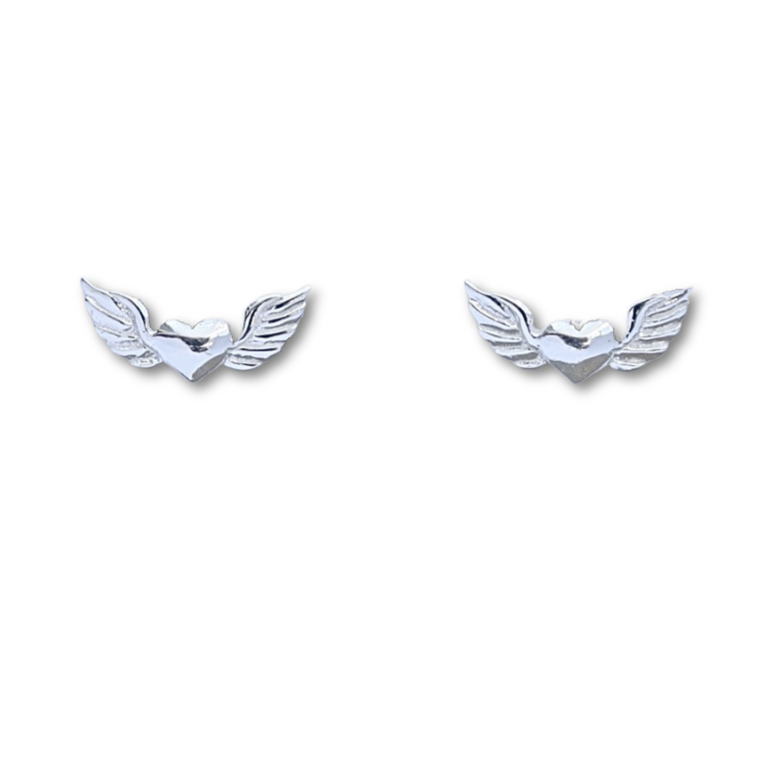 Winged Heart Silver Earrings