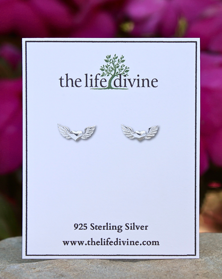 Winged Heart Silver Earrings