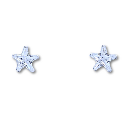 Sterling Silver Clear CZ Star Stud Earrings