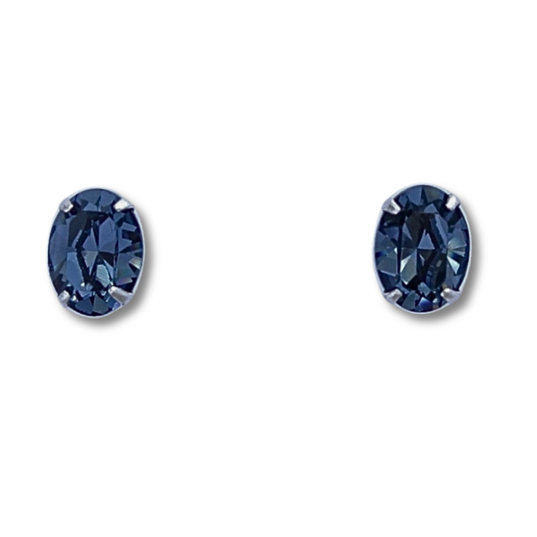 Blue Oval CZ Sterling Silver Earrings