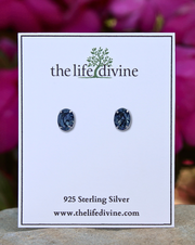 Sterling Silver Blue Oval CZ Stud Earrings