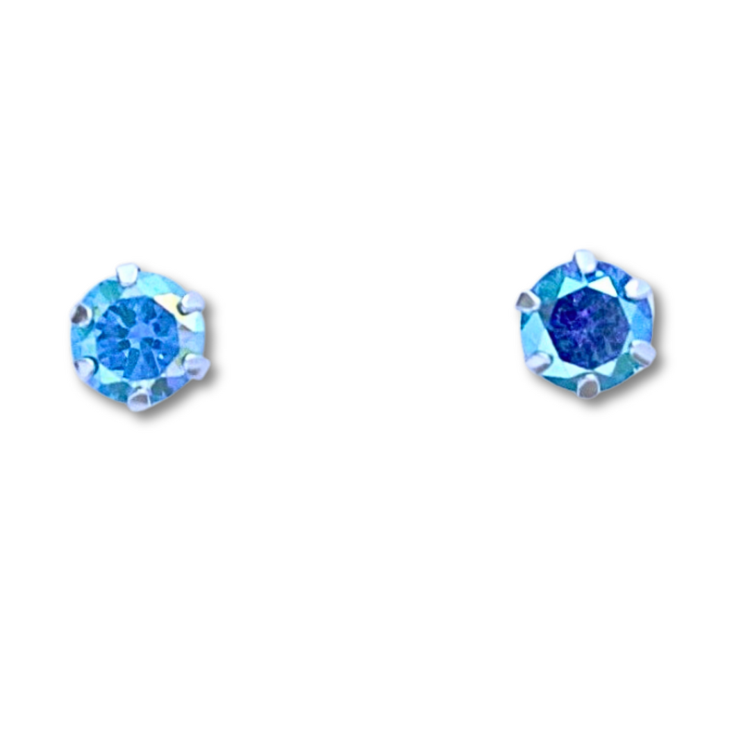 Round Aqua AB CZ Silver Earrings