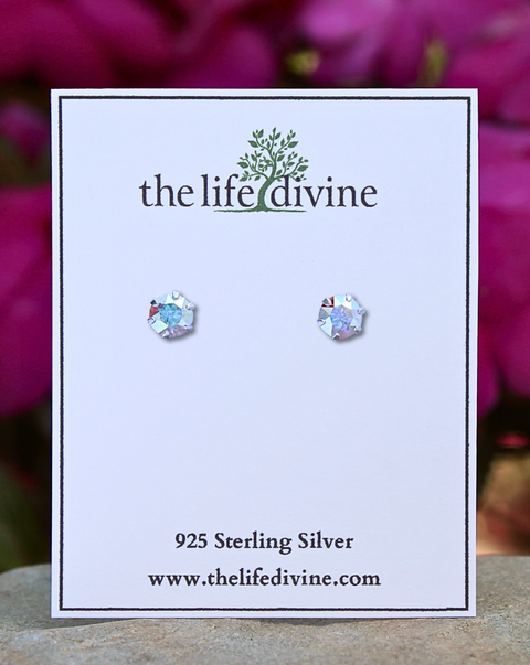 Sterling Silver Round AB Crystal CZ Stud Earrings