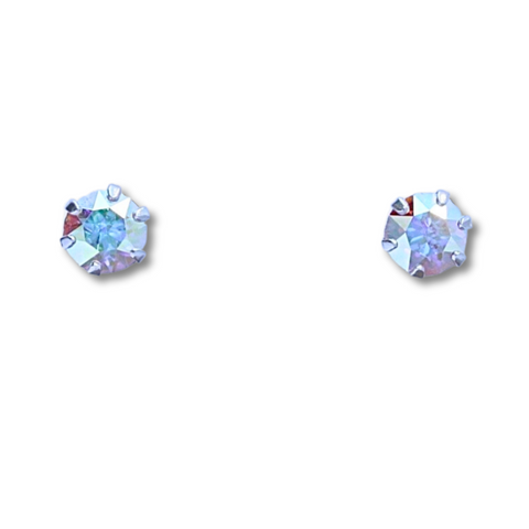 Sterling Silver Round AB Topaz CZ Stud Earrings
