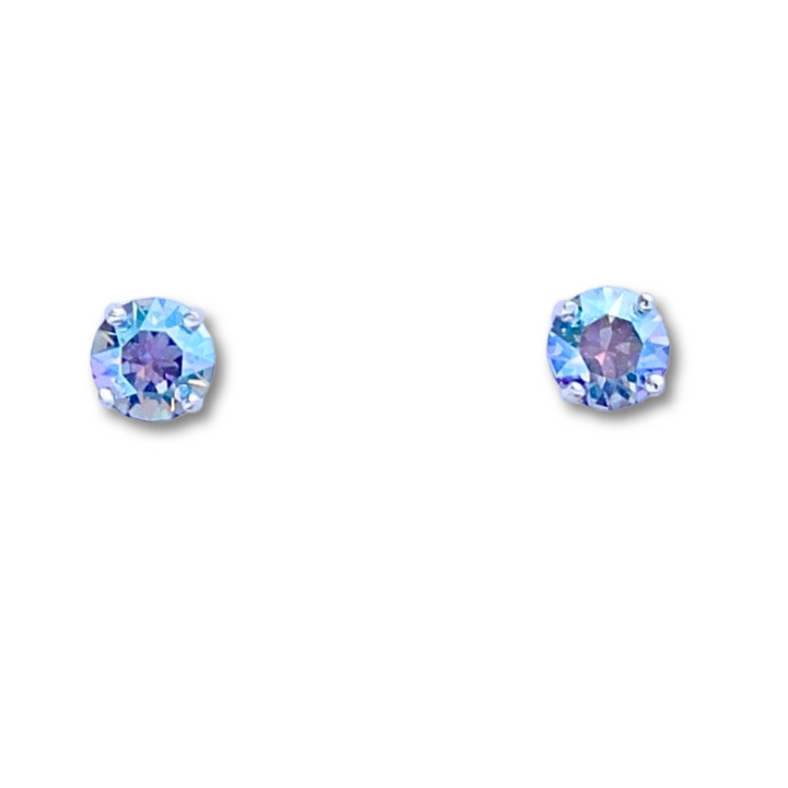 Round Light Sapphire AB CZ Silver Earrings