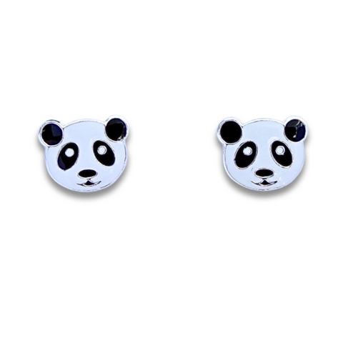 Sterling Silver Black and White Panda Stud Earrings