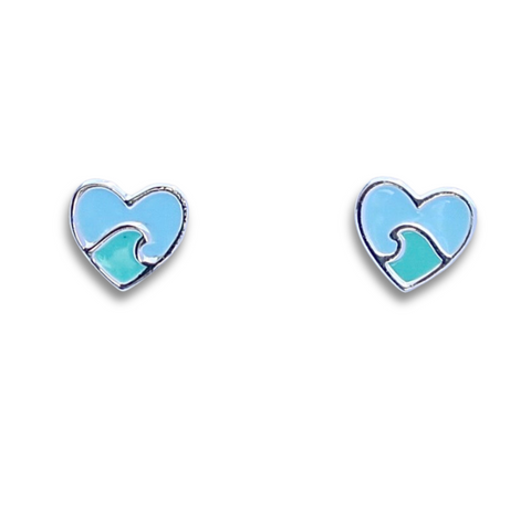 Sterling Silver Heart with Wave Earrings