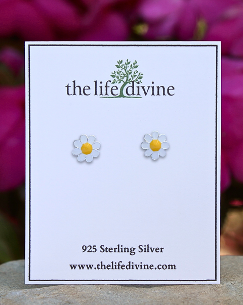 Sterling Silver White and Yellow Daisy Earrings