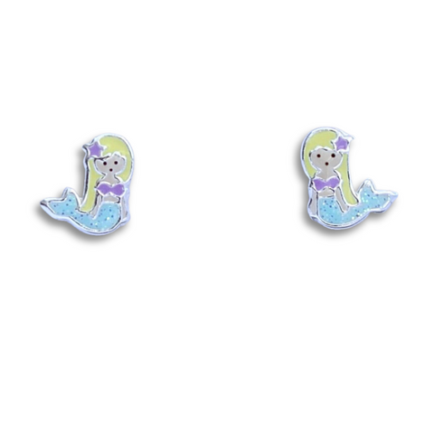 Sterling Silver Tiny Blonde Mermaid Earrings