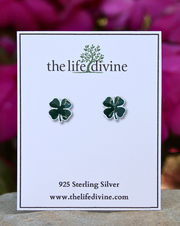 Sterling Silver Green Four Leaf Clover Earrings