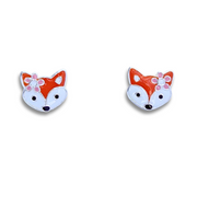 Sterling Silver Fox with Flower Stud Earrings