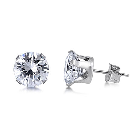 Round CZ Silver Stud Earrings