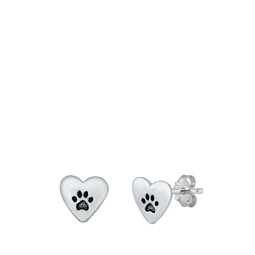 Paw Print With Heart silver Earrings