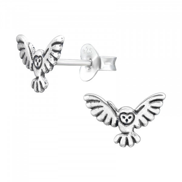 Owl in Flight Silver Earrings