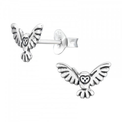 Sterling Silver Owl in Flight Stud Earrings
