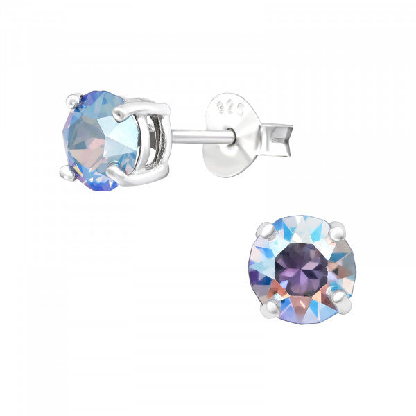 Round Light Sapphire AB CZ Silver Earrings