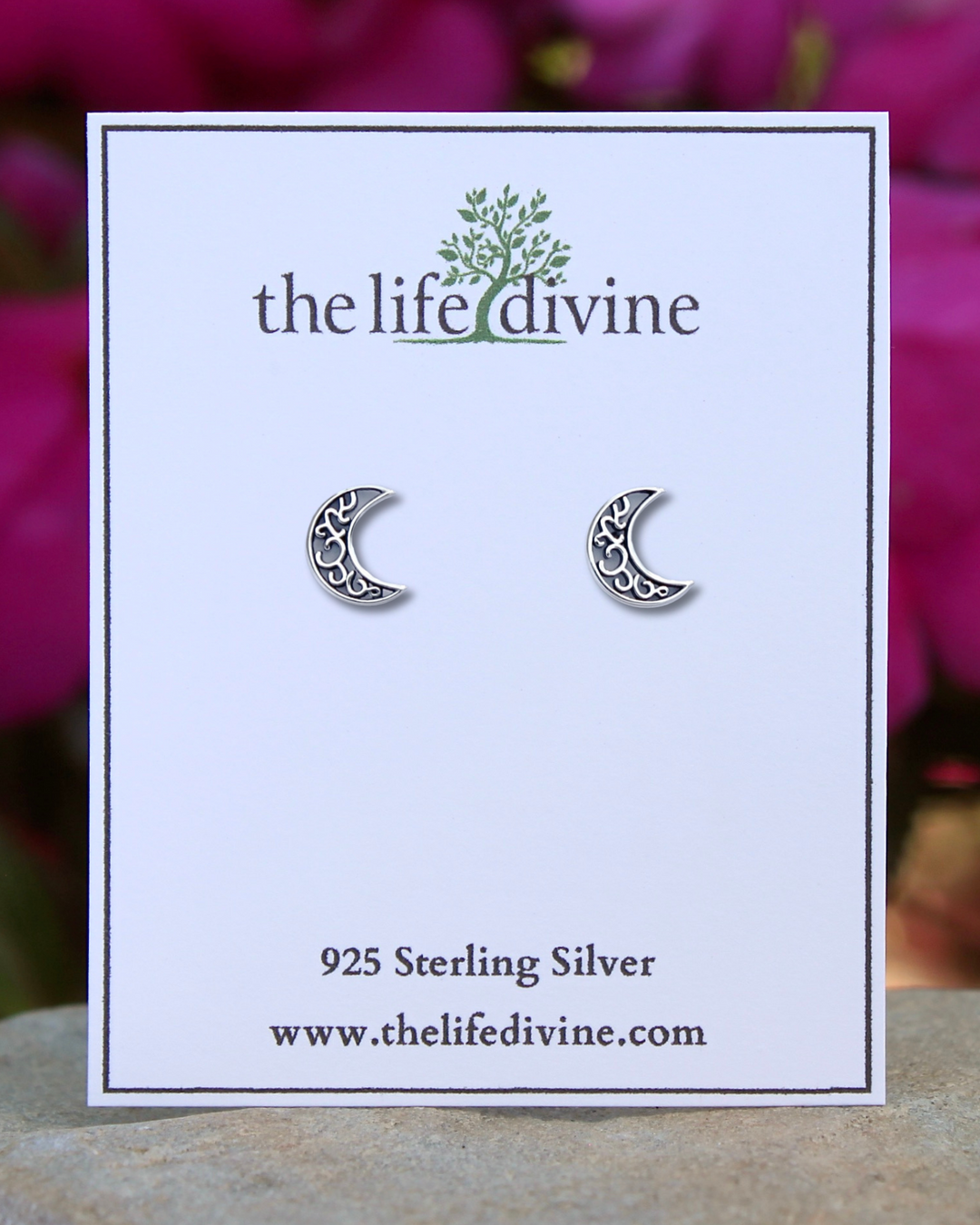 Filigree Moon Sterling Silver Earrings on card