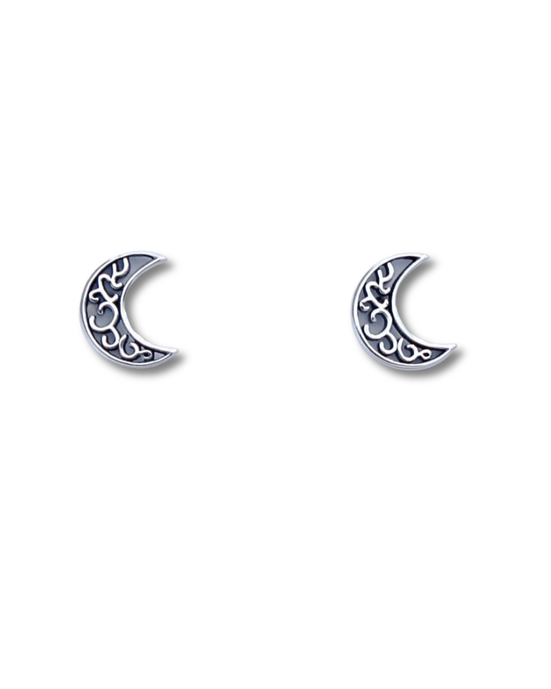 Filigree Moon Sterling Silver Stud Earrings