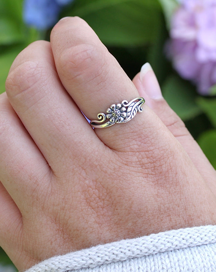 Sterling Silver Flower with Vine Ring