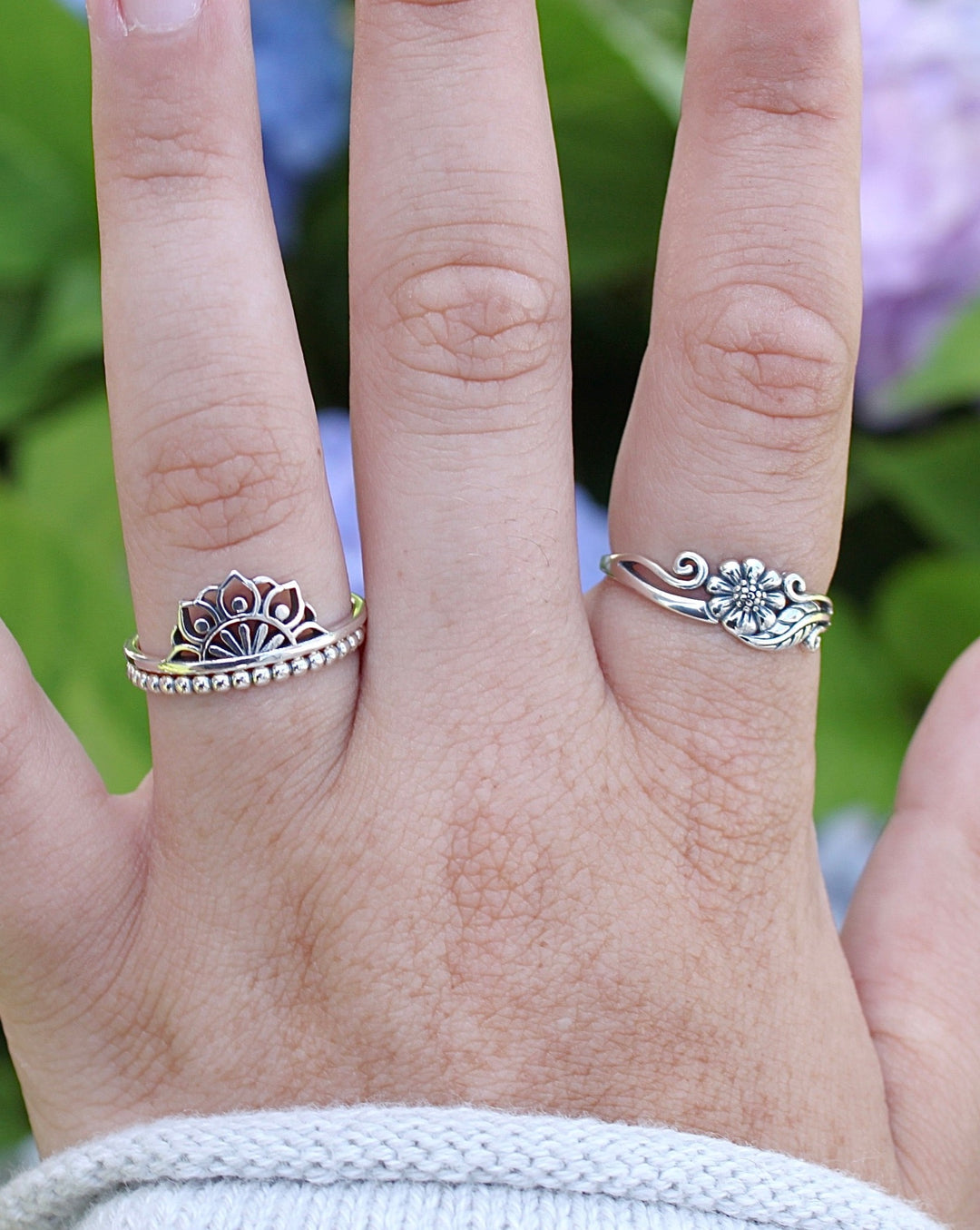 Sterling Silver Flower with Vine Ring