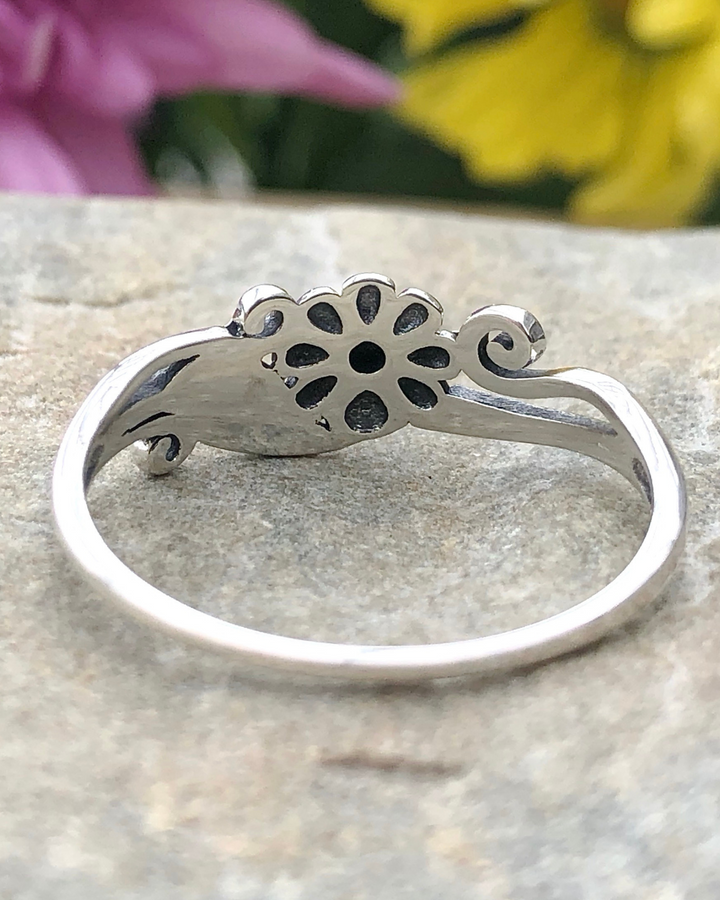 Sterling Silver Flower with Vine Ring