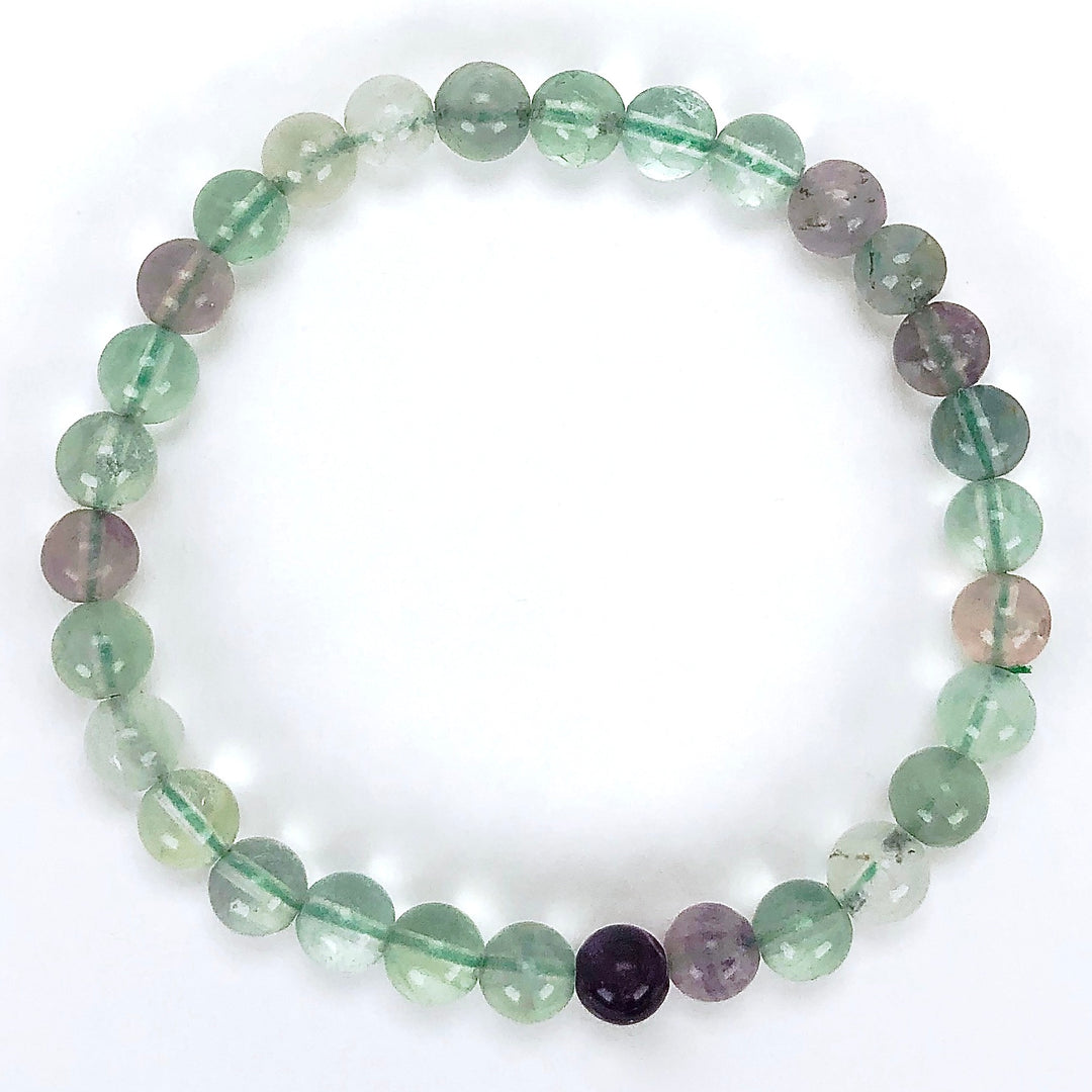 Fluorite 6mm Beaded Gemstone Bracelet