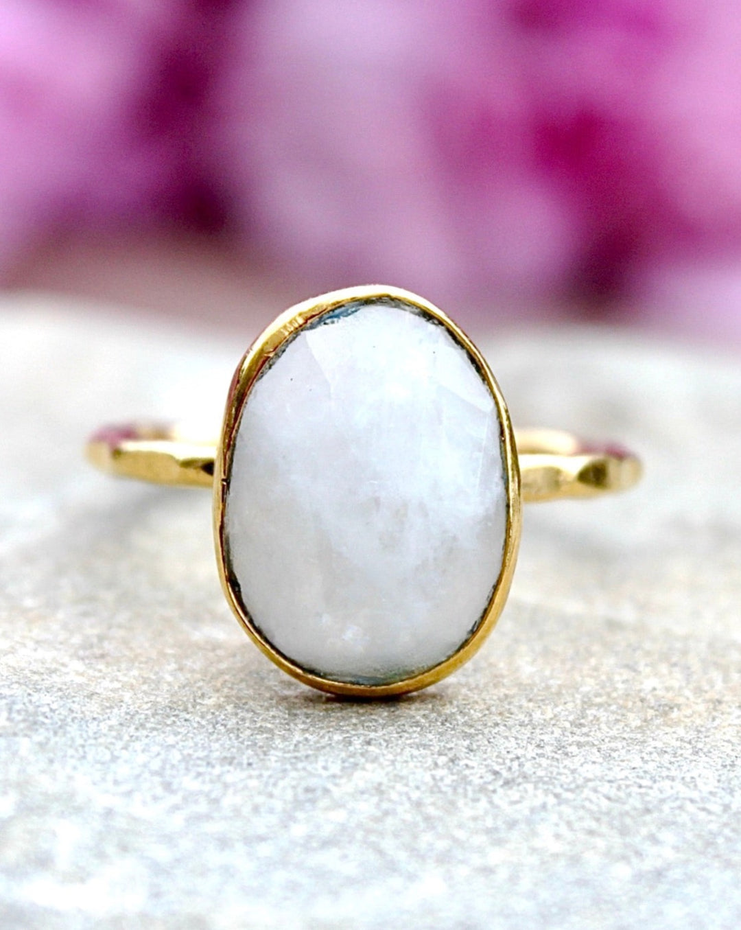 22K Gold Plated Faceted Genuine Moonstone Ring