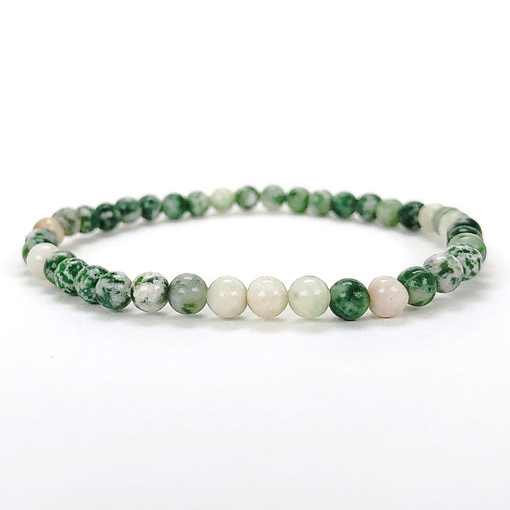 Natural Green Jade 4mm Beaded Gemstone Bracelet on a white background.