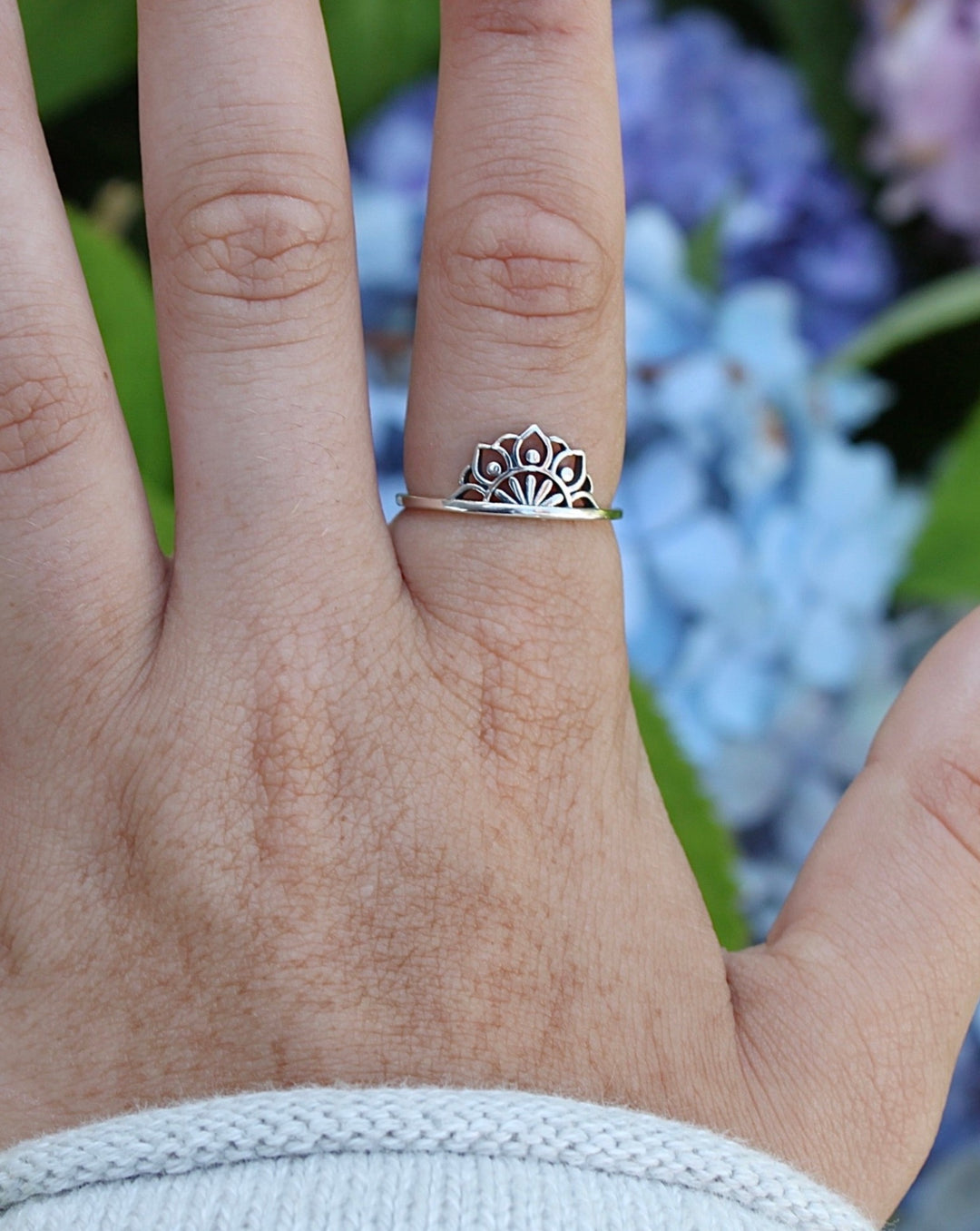 Sterling Silver Half Lotus Mandala Ring