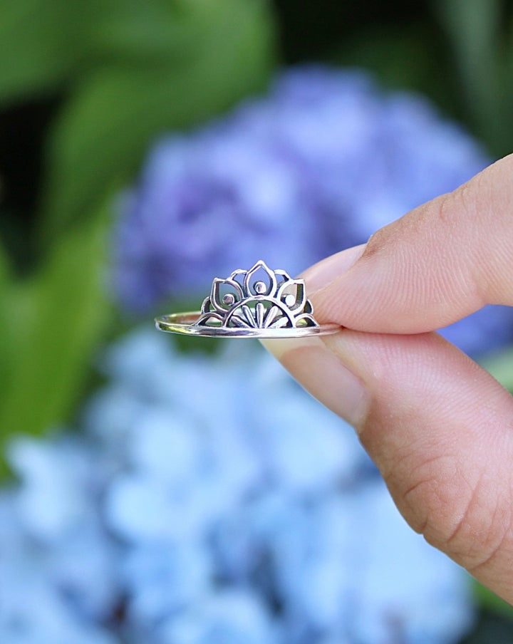 Sterling Silver Half Lotus Mandala Ring