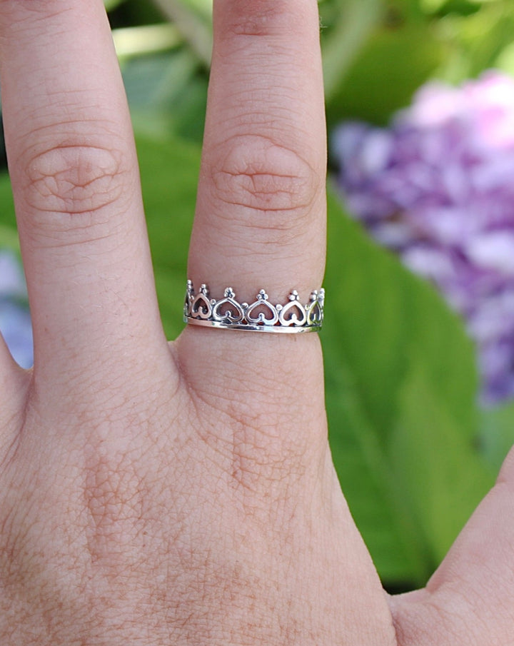 Sterling Silver Heart Crown Infinity Ring