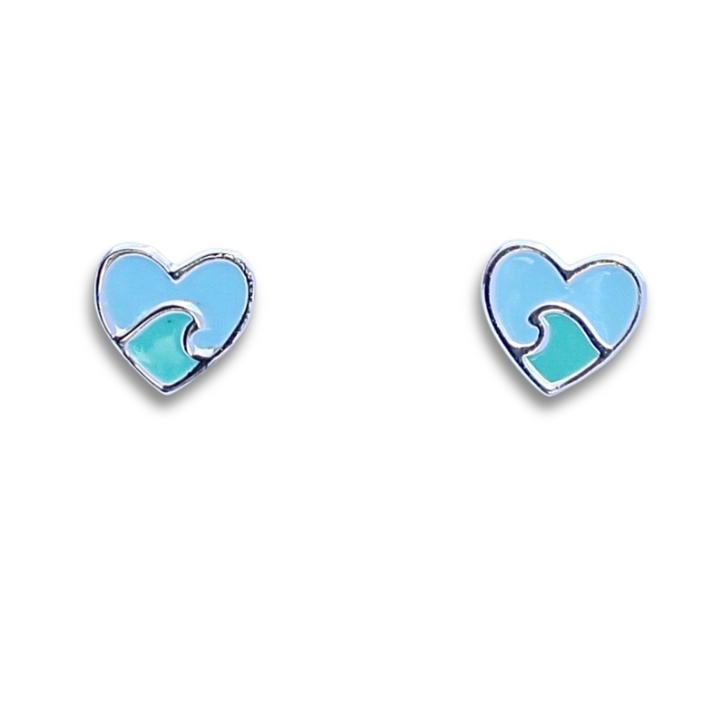 Heart with Wave Silver Earrings on a White Background.