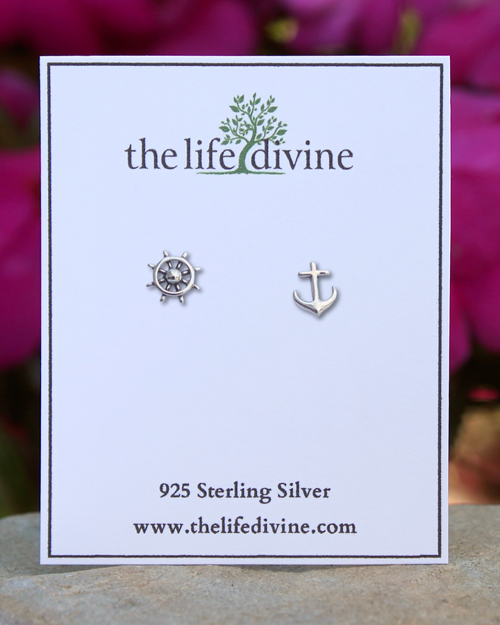 Helm and Anchor Silver Earrings