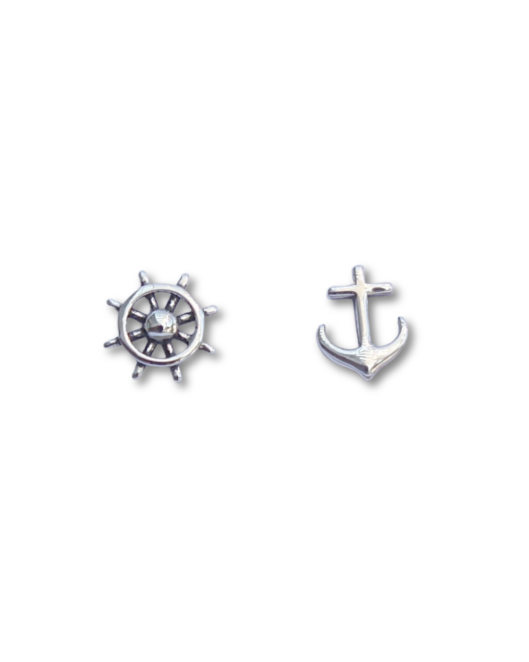 Helm and Anchor Stud Earrings on a white background.