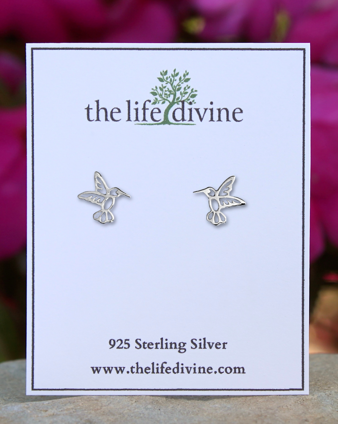 Sterling Silver Hummingbird Earrings on a card 